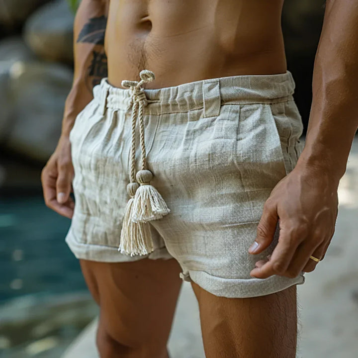 Leinenshorts Herren Weiß | lockerer Schnitt | Kordelzug | elastisch | atmungsaktiv-S-Luzern Mode