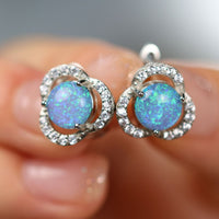 Ohrringe für Damen | Gold | Weißer Opal | Zirkonia | Kleeblatt-Luzern Mode