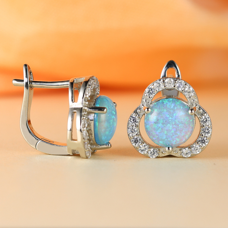 Ohrringe für Damen | Gold | Weißer Opal | Zirkonia | Kleeblatt-Luzern Mode