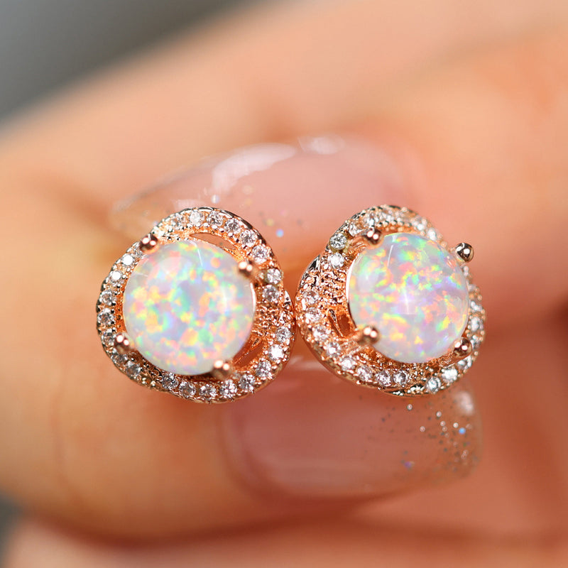 Ohrringe für Damen | Gold | Weißer Opal | Zirkonia | Kleeblatt-Luzern Mode