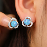 Ohrringe für Damen | Gold | Weißer Opal | Zirkonia | Kleeblatt-Blauer Opal und Silber-Luzern Mode