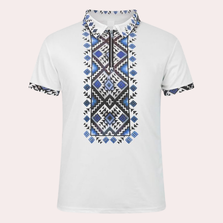 Herren T-Shirt mit Ethno-Muster, Kurzarm, Modern Fit-Luzern Mode