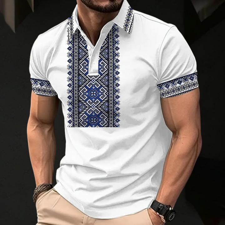 Herren T-Shirt mit Ethno-Muster, Kurzarm, Modern Fit-S-Luzern Mode