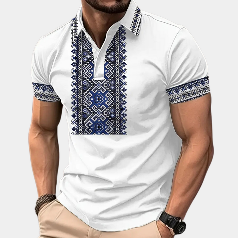 Herren T-Shirt mit Ethno-Muster, Kurzarm, Modern Fit-Luzern Mode