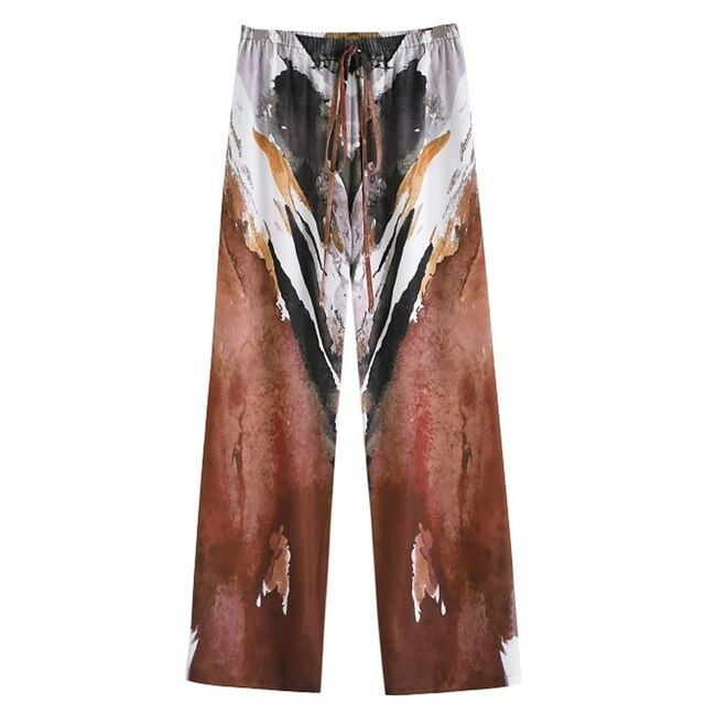 Weite Sommerhose Damen | Chiffon luftig leicht | Stylisch bequem | Sommerlook-Braun-S-Luzern Mode