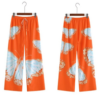 Weite Sommerhose Damen | Chiffon luftig leicht | Stylisch bequem | Sommerlook-Orange-S-Luzern Mode