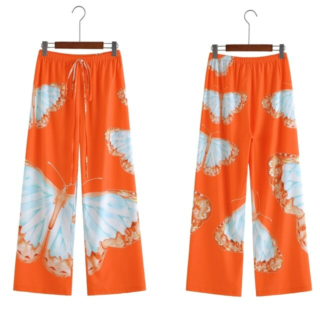 Weite Sommerhose Damen | Chiffon luftig leicht | Stylisch bequem | Sommerlook-Orange-S-Luzern Mode