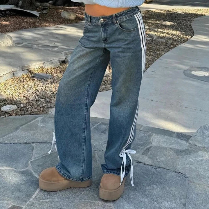 Damen Y2K Jeans mit weitem Bein und seitlichem Streifen-Luzern Mode