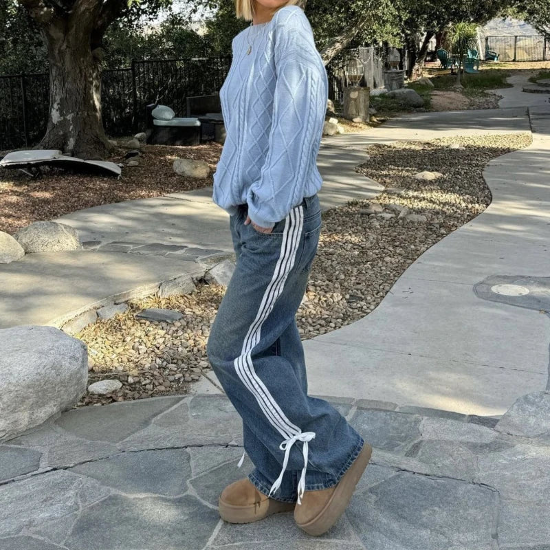 Damen Y2K Jeans mit weitem Bein und seitlichem Streifen-Luzern Mode