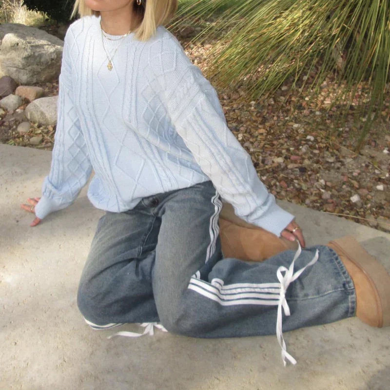 Damen Y2K Jeans mit weitem Bein und seitlichem Streifen-Luzern Mode