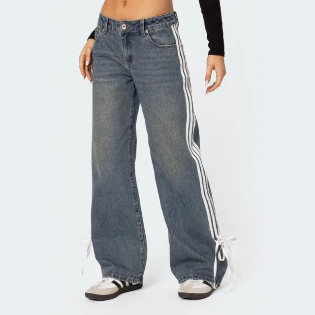 Damen Y2K Jeans mit weitem Bein und seitlichem Streifen-Luzern Mode