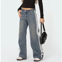 Damen Y2K Jeans mit weitem Bein und seitlichem Streifen-Luzern Mode