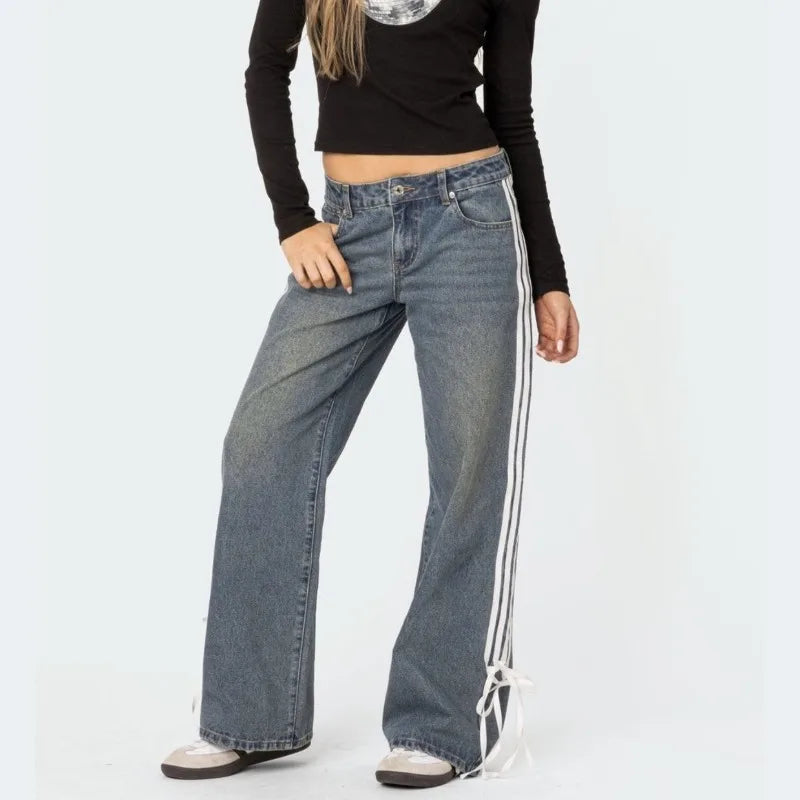 Damen Y2K Jeans mit weitem Bein und seitlichem Streifen-Luzern Mode