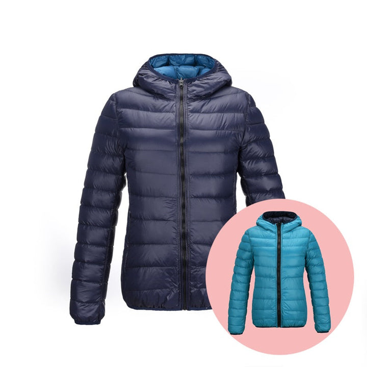 Damen Daunenjacke mit Kapuze - Leicht und Warm-Blau-S-Luzern Mode