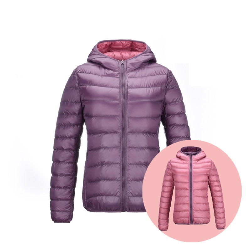 Damen Daunenjacke mit Kapuze - Leicht und Warm-Lila/Rosa-S-Luzern Mode