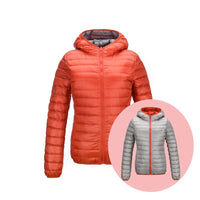 Damen Daunenjacke mit Kapuze - Leicht und Warm-Orange/Grau-S-Luzern Mode