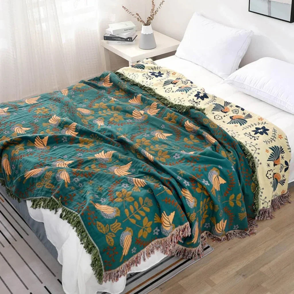 Dekorative Decke | Vogel Skandinavisch Stilvoll Luxuriös Komfortabel-Full (150x200xm)-Türkis-Beige-Luzern Mode