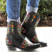 Damen Cowboy Stiefel mit Blumenstickerei Western Look-35-Schwarz-Luzern Mode