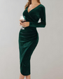 Elegantes Damen Wickelkleid mit V-Ausschnitt und Langarm-Grün-S-Luzern Mode