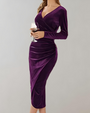 Elegantes Damen Wickelkleid mit V-Ausschnitt und Langarm-Lila-S-Luzern Mode