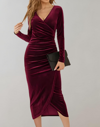 Elegantes Damen Wickelkleid mit V-Ausschnitt und Langarm-Rot-S-Luzern Mode