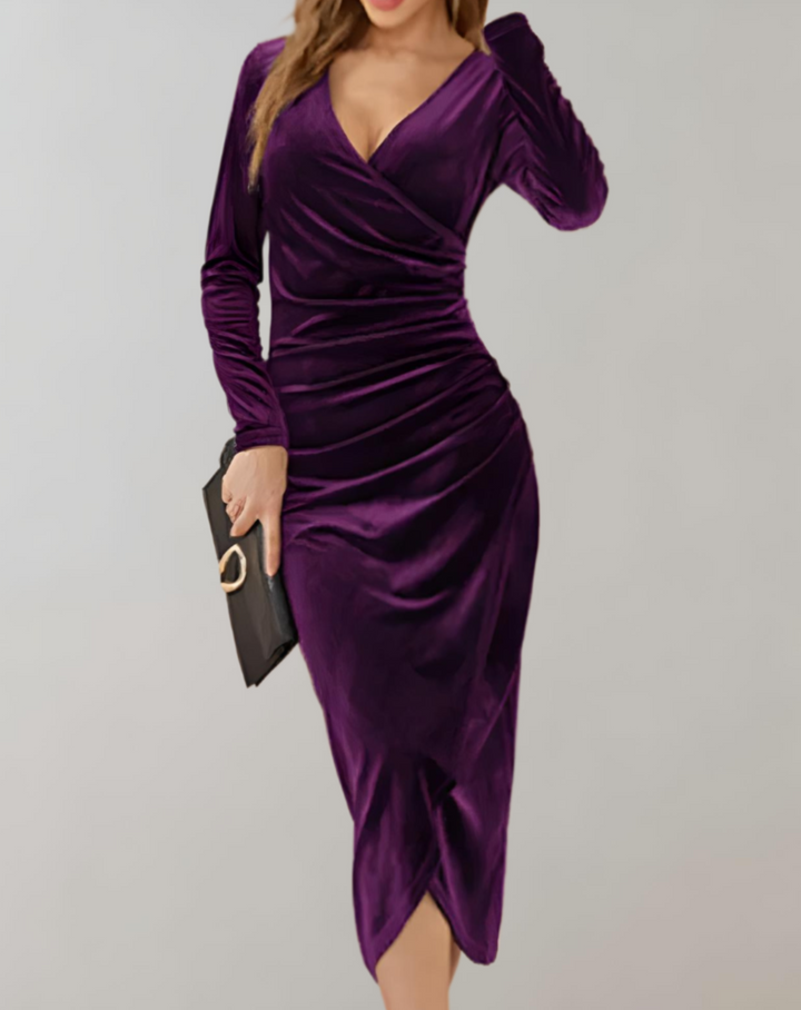 Elegantes Damen Wickelkleid mit V-Ausschnitt und Langarm-Luzern Mode