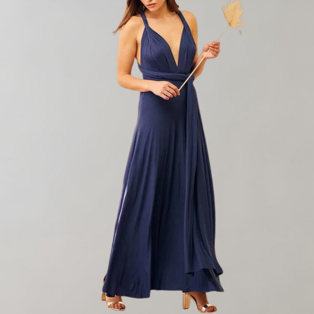 Elegantes Damen Wickelkleid für besondere Anlässe-Marineblau-S-Luzern Mode