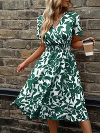 Damen Sommerkleid mit Blumenmuster - Elegantes Freizeitkleid-M-Dunkelgrün-Luzern Mode