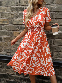 Damen Sommerkleid mit Blumenmuster - Elegantes Freizeitkleid-M-Orange-Rot-Luzern Mode
