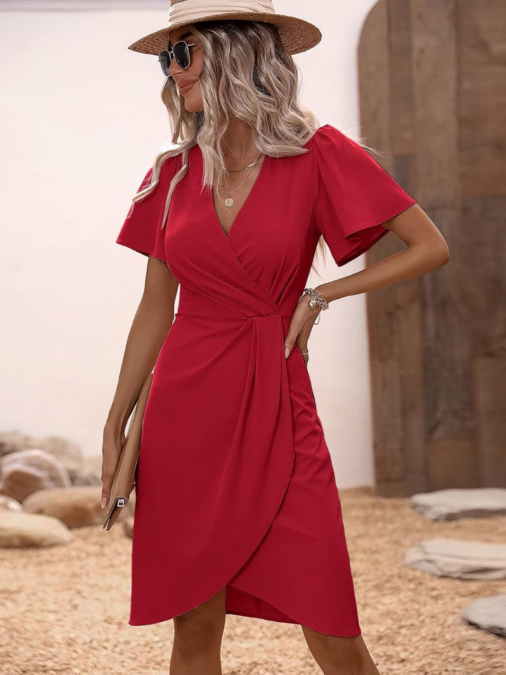 Kleid Damen Elegant Knielang mit Puffärmeln für Büro-Luzern Mode