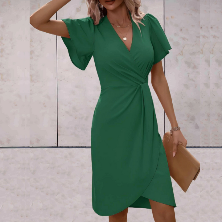 Kleid Damen Elegant Knielang mit Puffärmeln für Büro-Luzern Mode