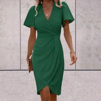 Kleid Damen Elegant Knielang mit Puffärmeln für Büro-Luzern Mode