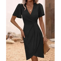 Kleid Damen Elegant Knielang mit Puffärmeln für Büro-Luzern Mode