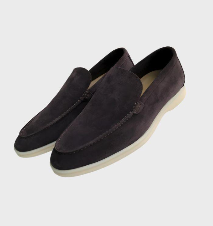 Herren Slipper aus Wildleder – Bequeme Loafer Schuhe-Dunkelgrau-39-Luzern Mode