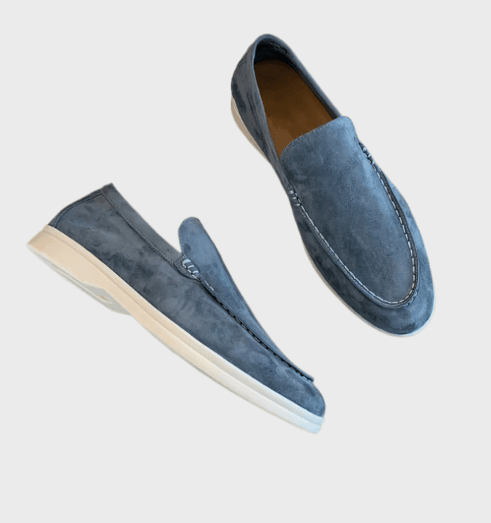 Herren Slipper aus Wildleder – Bequeme Loafer Schuhe-Hellblau-39-Luzern Mode