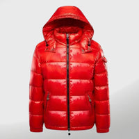 Winddichte Herren Pufferjacke | Gepolstert | Glänzend | Kapuze | Einfarbig-Rot-S-Luzern Mode