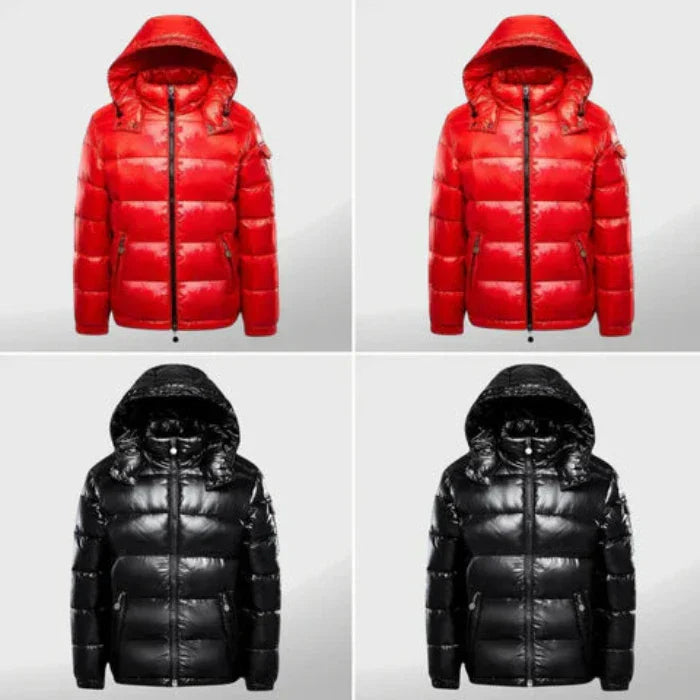 Winddichte Herren Pufferjacke | Gepolstert | Glänzend | Kapuze | Einfarbig-Luzern Mode