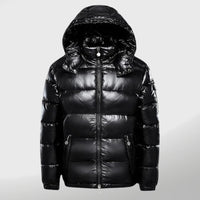 Winddichte Herren Pufferjacke | Gepolstert | Glänzend | Kapuze | Einfarbig-Schwarz-S-Luzern Mode