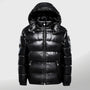 Winddichte Herren Pufferjacke | Gepolstert | Glänzend | Kapuze | Einfarbig-Schwarz-S-Luzern Mode