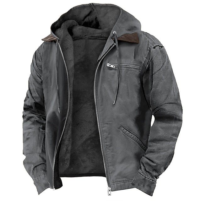 Herren Outdoorjacke | Winddicht | Kapuze | Gefüttert | Reißverschluss-Grau-2XS-Luzern Mode