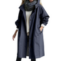 Damen Winddichter Trenchcoat mit Kapuze und Taschen-Dunkelblau-S-Luzern Mode