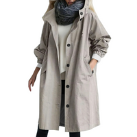 Damen Winddichter Trenchcoat mit Kapuze und Taschen-Grau-S-Luzern Mode