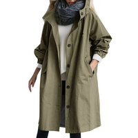 Damen Winddichter Trenchcoat mit Kapuze und Taschen-Grün-S-Luzern Mode