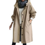 Damen Winddichter Trenchcoat mit Kapuze und Taschen-Khaki-S-Luzern Mode