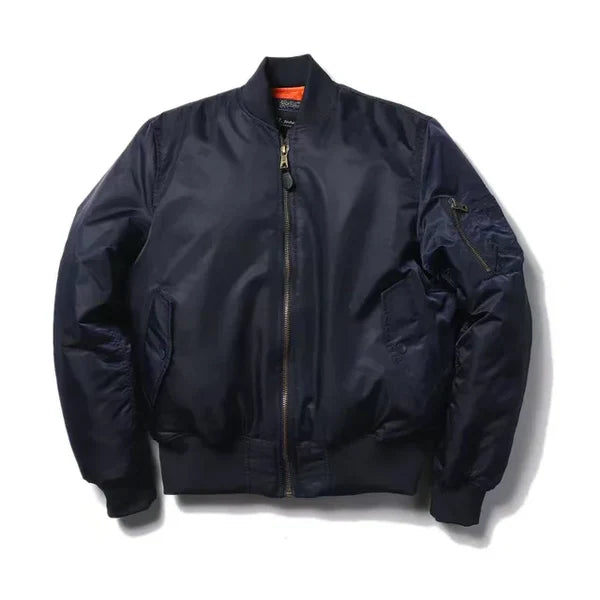 Damen Bomberjack | Pilot Stil | Reißverschluss | Einfarbig | Sportlich-Dunkelblau-2XS-Luzern Mode