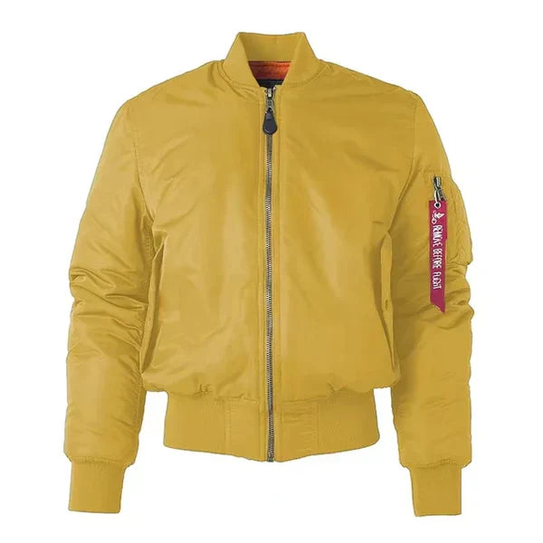 Damen Bomberjack | Pilot Stil | Reißverschluss | Einfarbig | Sportlich-Gelb-2XS-Luzern Mode