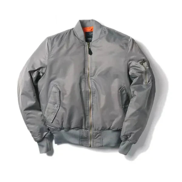 Damen Bomberjack | Pilot Stil | Reißverschluss | Einfarbig | Sportlich-Grau-2XS-Luzern Mode