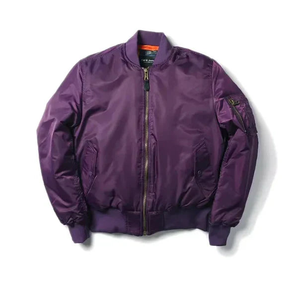 Damen Bomberjack | Pilot Stil | Reißverschluss | Einfarbig | Sportlich-Lila-2XS-Luzern Mode