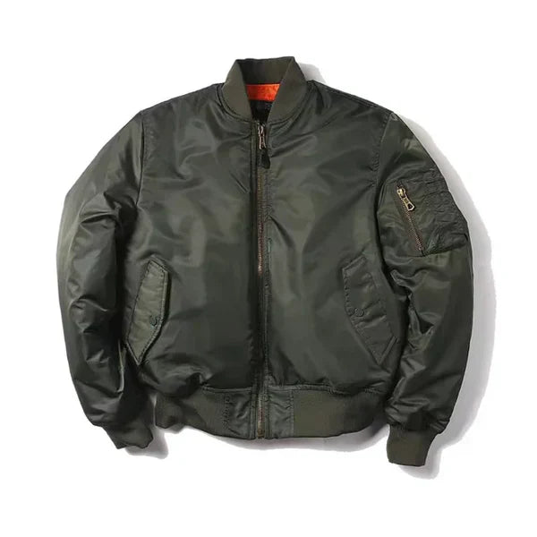 Damen Bomberjack | Pilot Stil | Reißverschluss | Einfarbig | Sportlich-Olivegrün-2XS-Luzern Mode