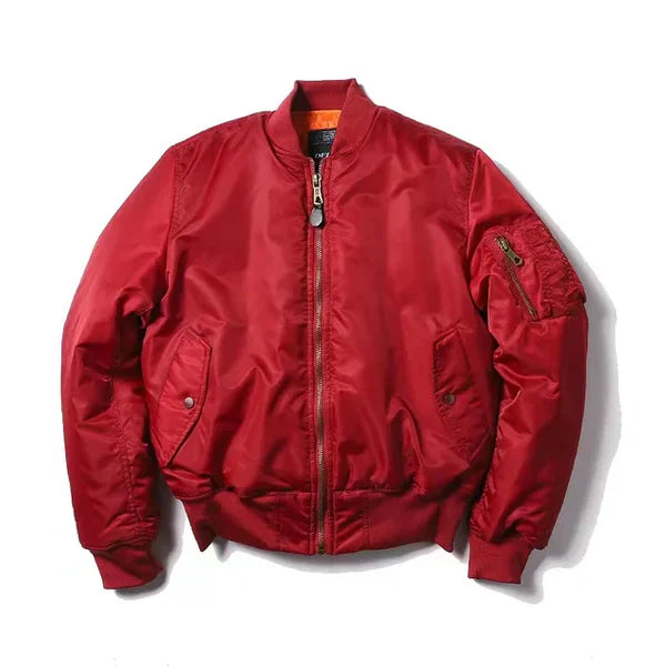 Damen Bomberjack | Pilot Stil | Reißverschluss | Einfarbig | Sportlich-Rot-2XS-Luzern Mode